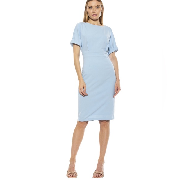NWT Alexia Admor Jacqueline Light Blue Crepe Midi Dress in Halogen Blue - S - Picture 16 of 16